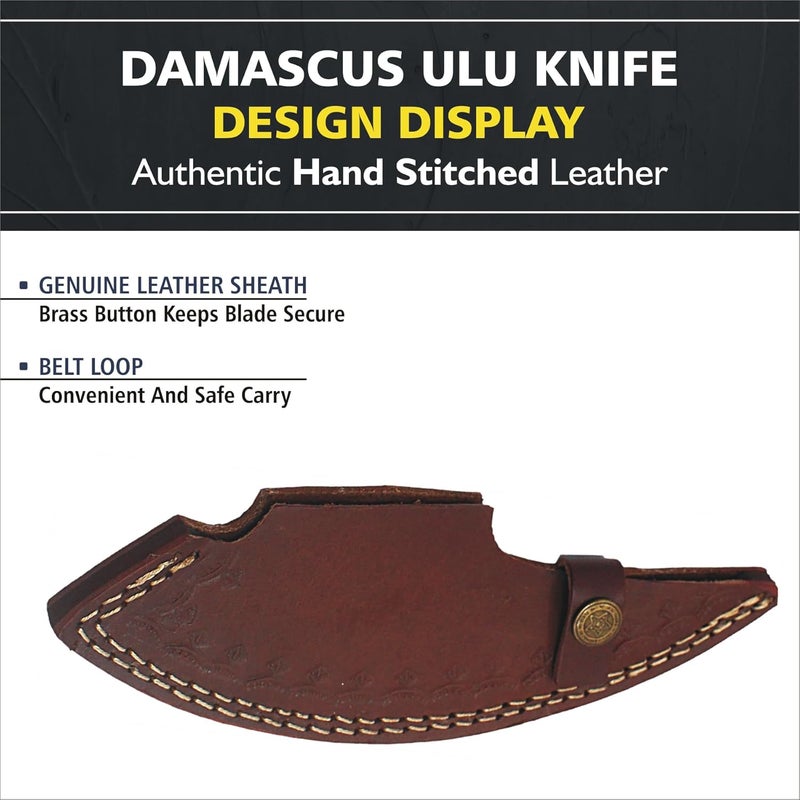 SHARDBLADE Alaskan Ulu Knife with Sheath, Handmade 6.5" Damascus Steel Pizza Cutter Rocker Knife with Natural Bone and Horn, Premium Food Salad Chopper Knife, Traditional Inuit Eskimo Knife - Image 5